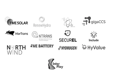 The logos of FME SOLAR, RenwHydro, ZeMe, gigaCCS, MarTrans, NTRANS, SECUREL, Include, NorthWind, FME BATTERY, HYDRIGENi, HyValue and InterPlay