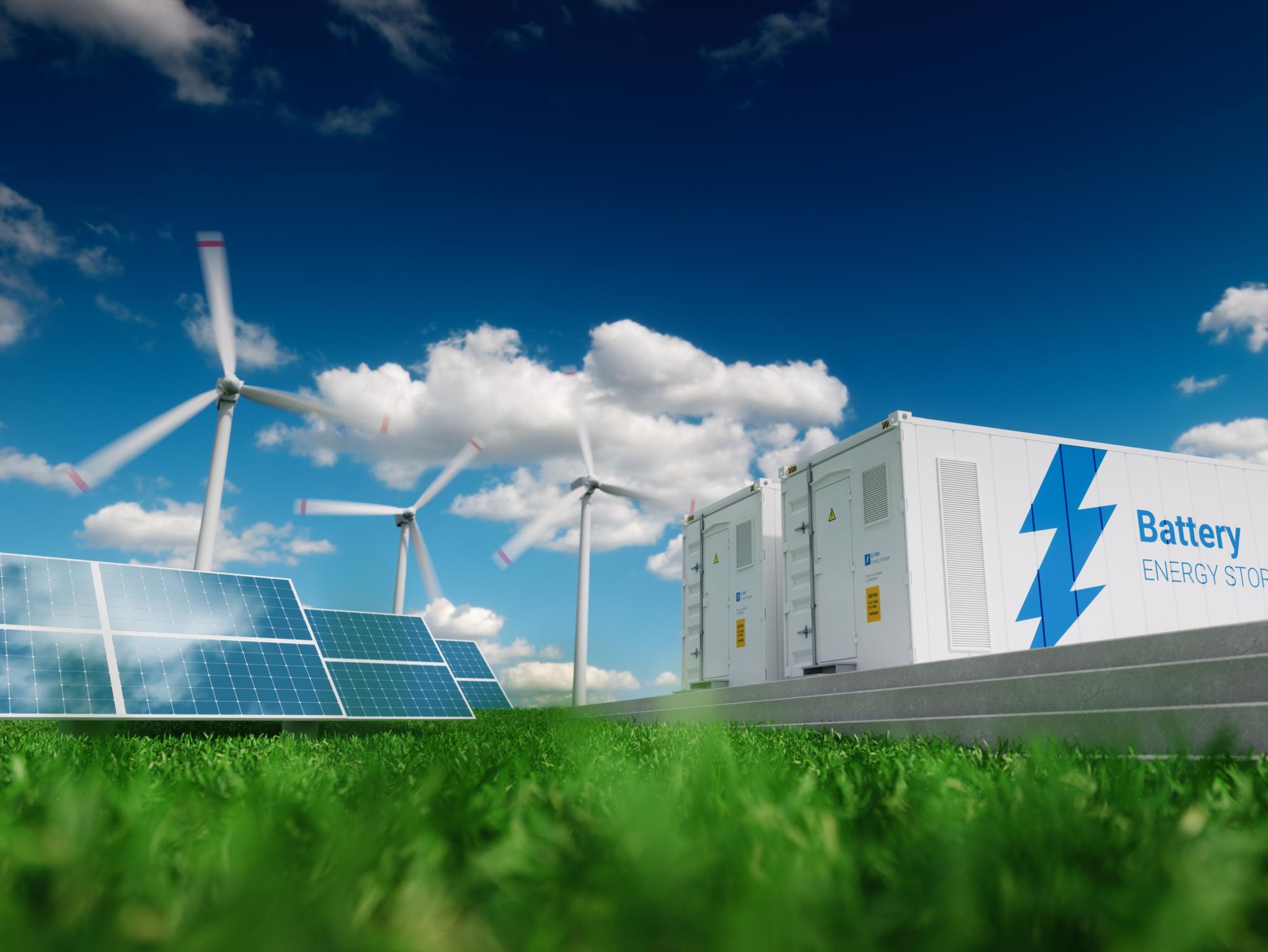 windmills, solar cells and batteries
